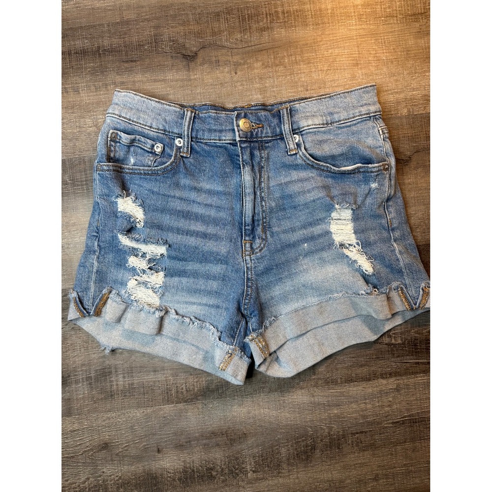 Aeropostale Mom Shorts Womens 6 Medium Wash Distressed High Rise Cuffed Denim